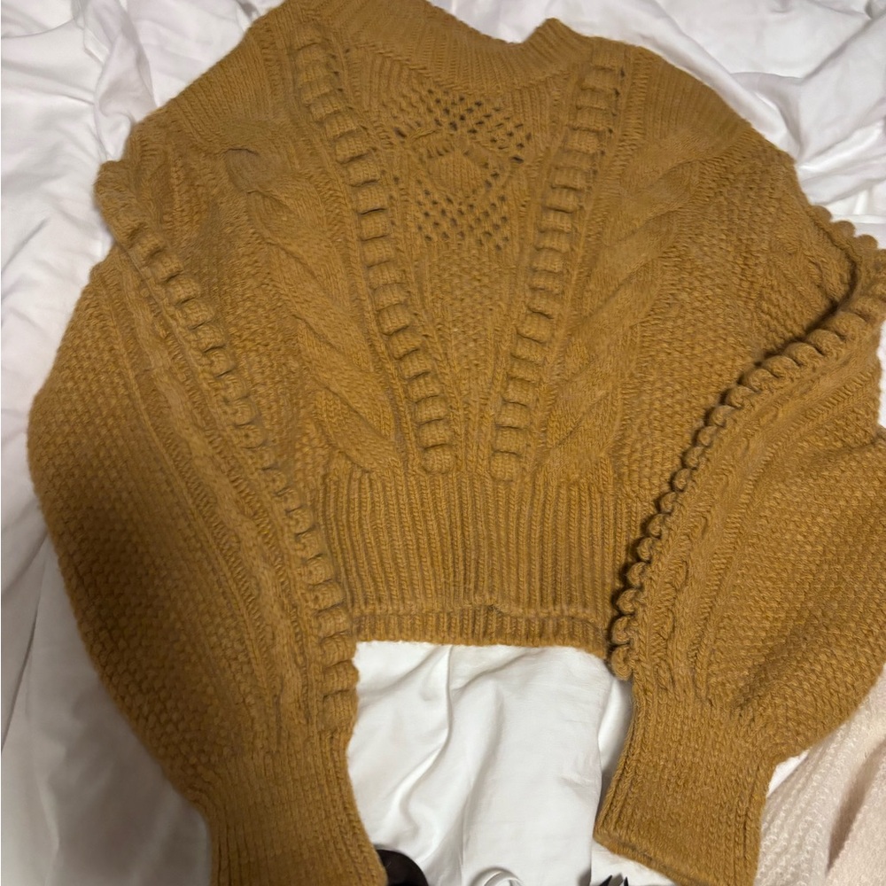 Anthropologie Chunky Knit Cable Sweater - Mustard sz Small